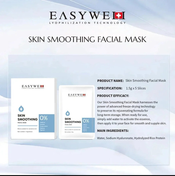 EASYWELL 5-Pack Face Sheet Mask for Skincare & Beauty, Vegan Collagen Freeze-dry - Picture 2 of 9